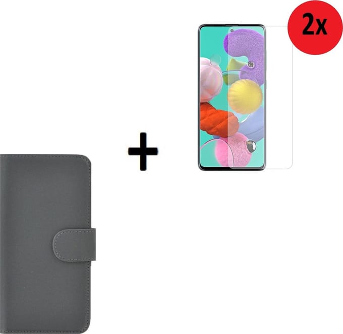Samsung Galaxy A72 Hoesje - Samsung Galaxy A72 Screenprotector - Samsung A72 hoes Wallet Bookcase Grijs + 2x Screenprotector