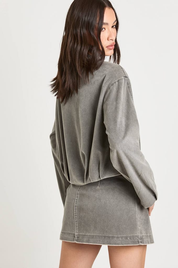 boohoo Dames Vintage Look Faux Suede Mini Rok | Grey | Maat: 10