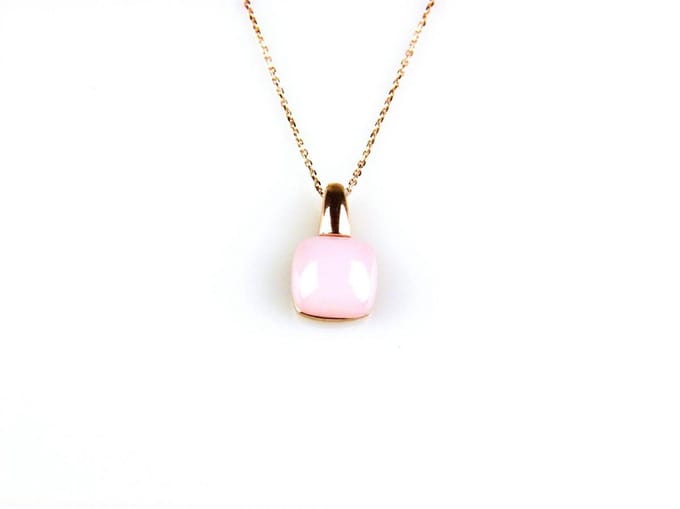 model Caprice ketting in zilver roze verguld met hanger roze steen