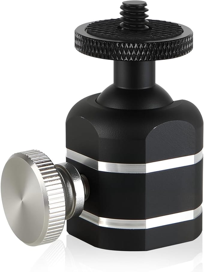 Compacte Zwenkbare Ball Head Statiefkop met 1/4 Schroefdraad en Hot Shoe Adapter - Zilver