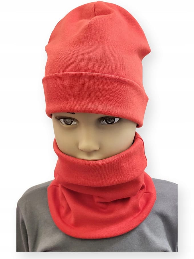 Dartomik Kinder Set - Dubbele Muts en Sjaal - Rood - 52-56