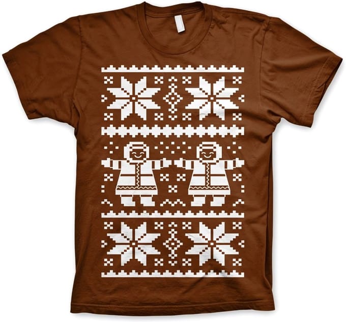 Heren Tshirt -M- Retro X-Mas Knit Pattern Bruin