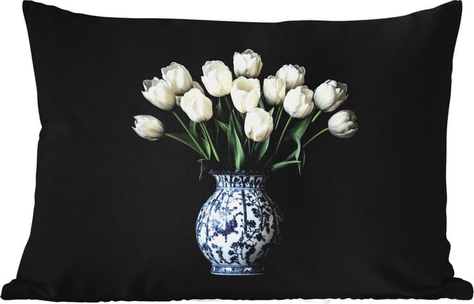 Buitenkussens - Tuin - Wit - Bloemen - Tulpen - Vaas - 50x30 cm