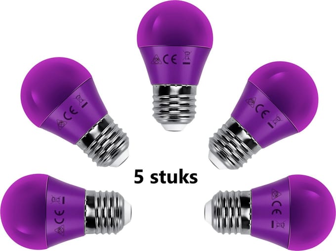 G45 kogellamp 5 stuks | E27 LED lamp 4W=30W gloeilamp | paars licht