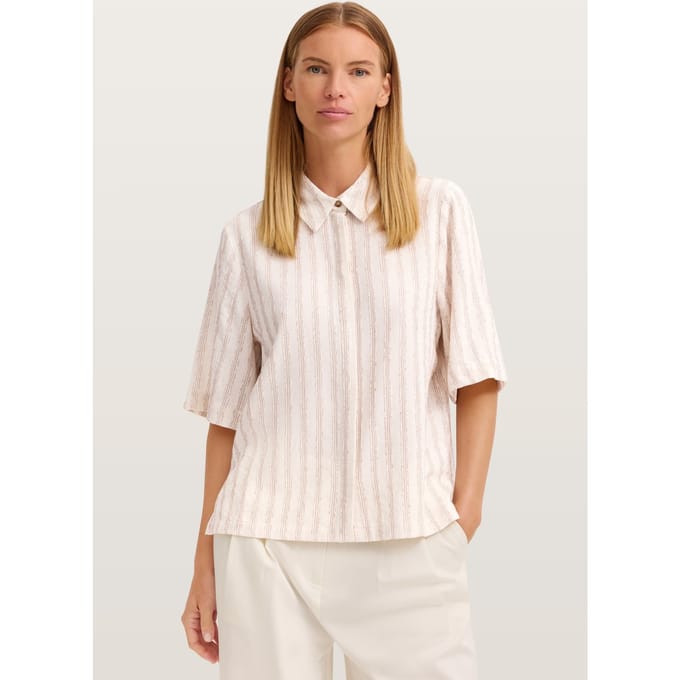 Bugatti Damen Blouse met korte mouwen, gestreept, met overhemdkraag
