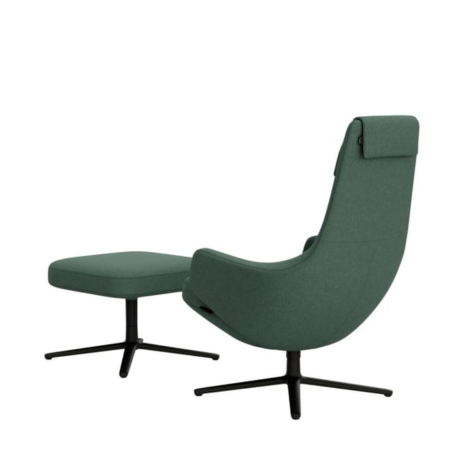 Vitra - Repos Fauteuil & Ottoman - basic dark gepoedercoat - Cosy2 rietgroen - Zithoogte 45 cm