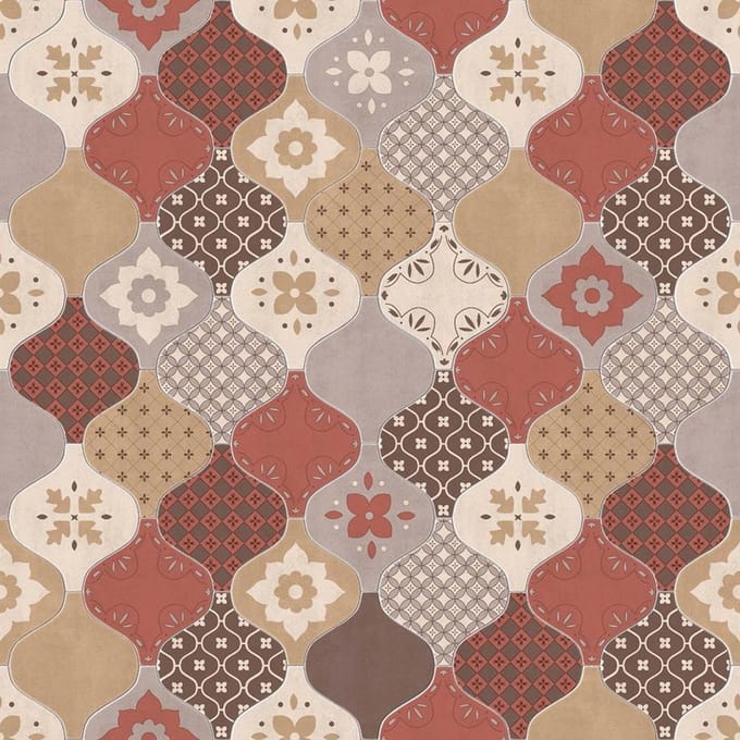 Home tegels beige/rood behang (vliesbehang, beige)