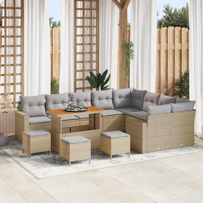 vidaXL - Tuinbank - Set - 14 - st - 11-zits - Beige - en - Lichtgrijs - poly - rattan