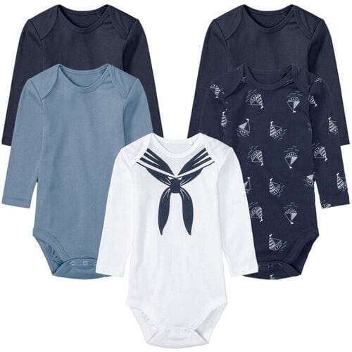 LUPILU 5 rompertjes (Marine/wit/blauw, 62/68)