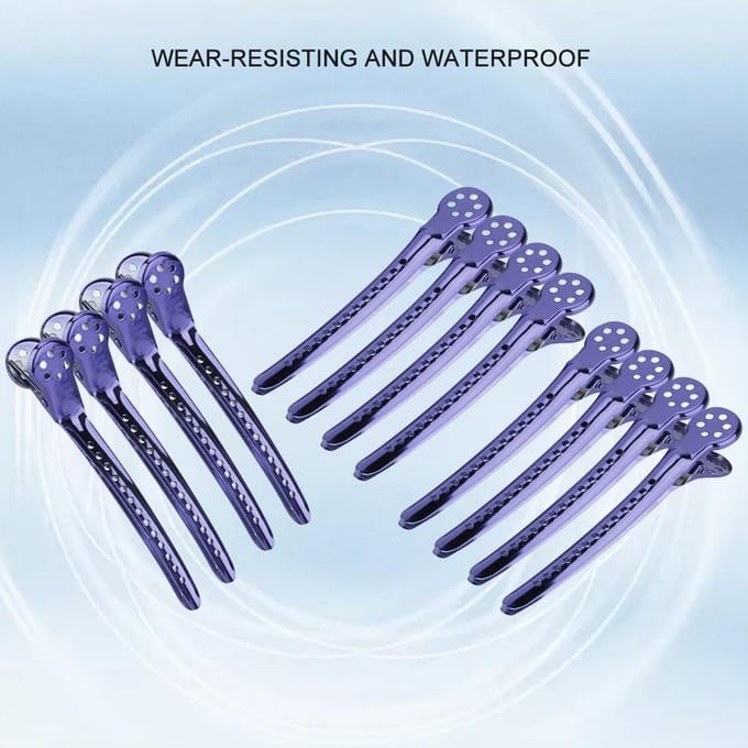 Doos met 12 haarclips voor het verdelen van haar in secties, paars. paars
