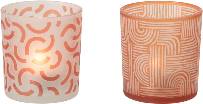 J-Line theelichthouder Modern - glas - oranje/wit - small - set van 2