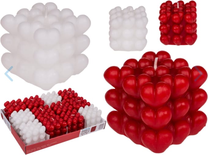 2 stuks kaars - Rood/Wit hart bubble kaars - 6cm - heart candle - kerst cadeau