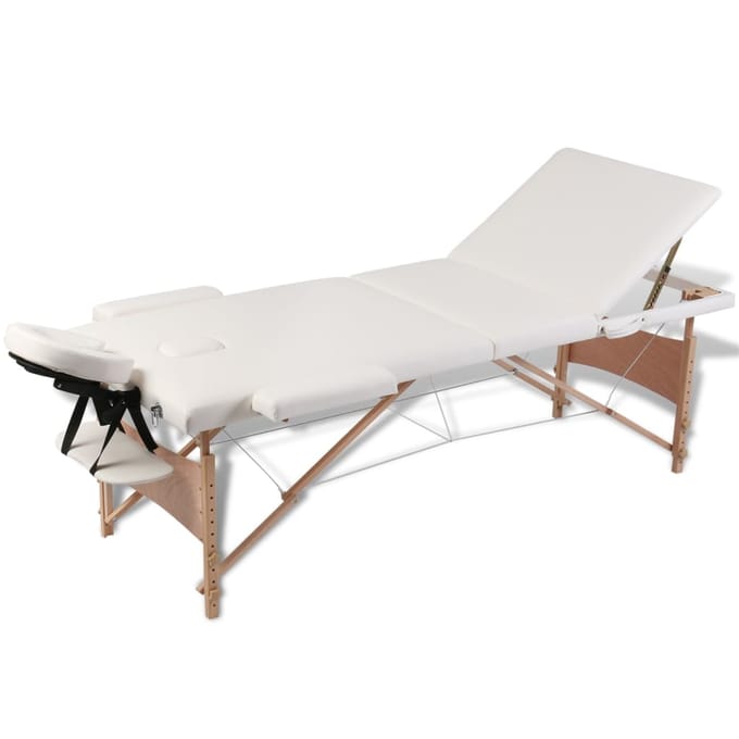 vidaXL - Inklapbare - massagetafel - 3 - zones - met - houten - frame - (creme)