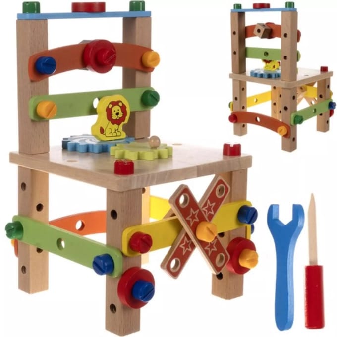 Kruzzel Houten Bouwstoel - Educatieve DIY Speelset voor Kinderen