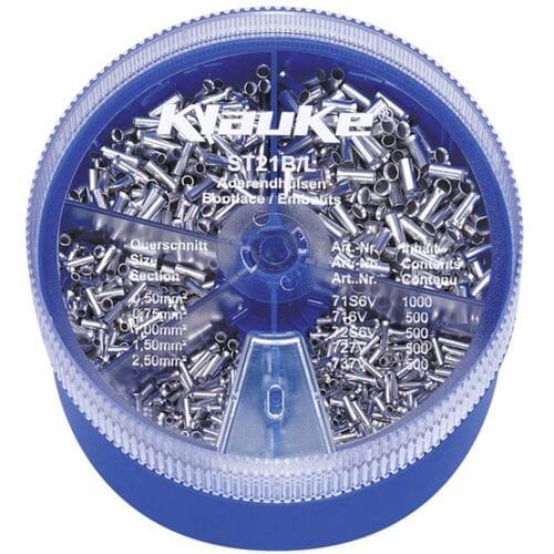 Klauke ST21B Assortiment adereindhulzen 0.5 mm², 0.75 mm², 1 mm², 1.5 mm², 2.5 mm² Ongeïsoleerd Zilver 3000 onderdelen