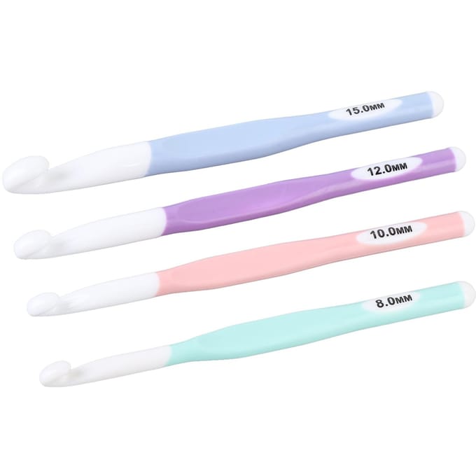 4 stuks Haaknaaldset 8mm 10mm 12mm 15mm ABS TPR Ergonomische Handgreep Haaknaalden voor Tapijt Vloerkleed white