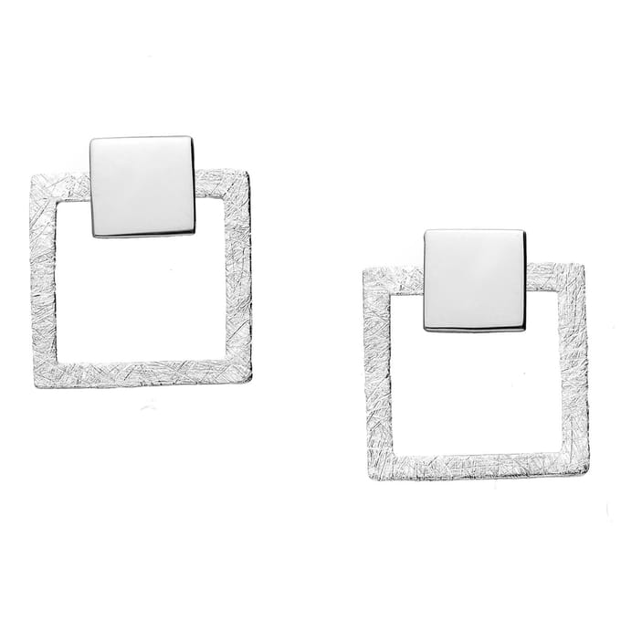 EAR IT UP - Oorbellen - Vierkant - Jacket - Mat - 925 sterling zilver - 16 x 14 mm - 1 paar