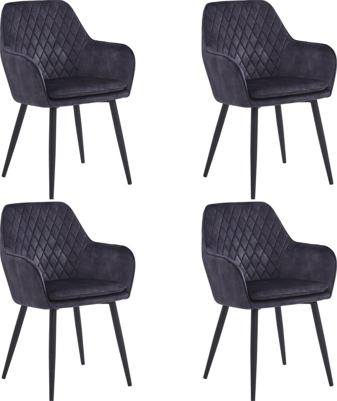 Colenis® - Laura Eetkamerstoel - Set Van 4 - Grijs - Adoré Velvet - Design - Industrieel - Met armleuning