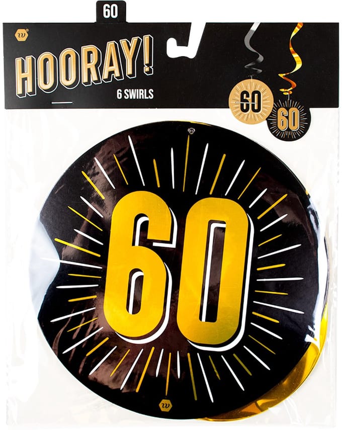 Verticale slinger | Hangdecoratie Swirls 60 jaar | luxe uitvoering 70x14cm | 6 stuks