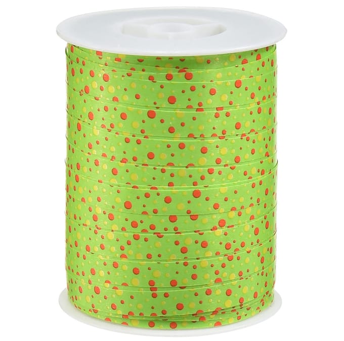 Groen krullint met stippen, 10 mm breed, 250 m lang