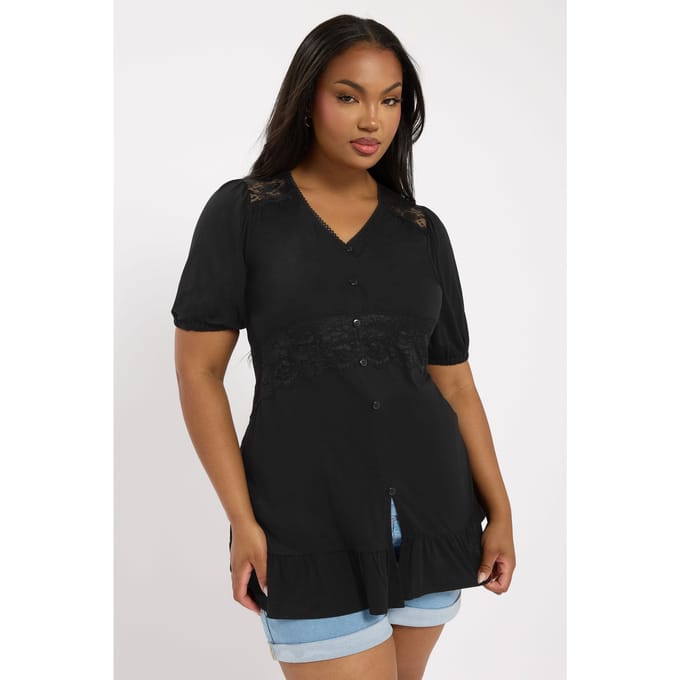 Yours Top Met Knopen En Kanten Details In Zwart Size 58-60