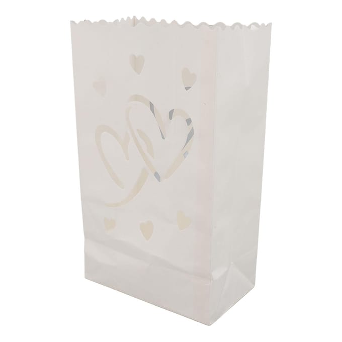Lot de 20 sachets pour bougies chauffe-plat, ignifuges, réutilisables, en forme de cœur, en papier white