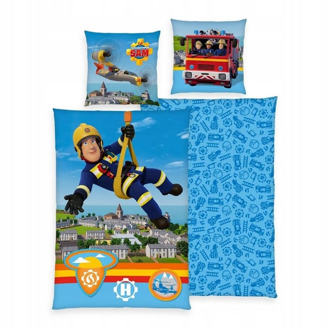 Dekbedovertrek 140x200cm Brandweerman Sam Blauw Kussensloop 70x90cm