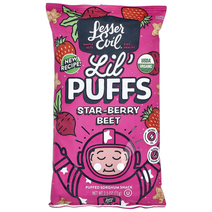LesserEvil, Lil' Puffs, Star Berry Bits, 71g (2.5oz) black