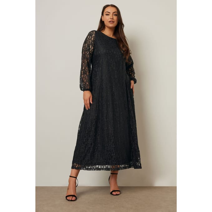 Yours Maxijurk Van Bloemenkant In Zwart Size 42