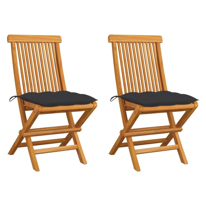 vidaXL - Inklapbare - stoelen - 2 - st - met - antracietkleurige - kussens