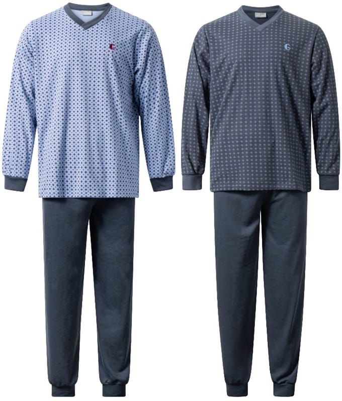 Gentlemen - 2 warme heren pyjama's- aangeruwde interlock pyjamasets - licht- en donkerblauw - maat L