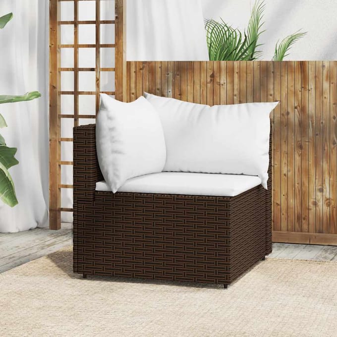 vidaXL - Tuinhoekbank - met - kussens - poly - rattan - bruin
