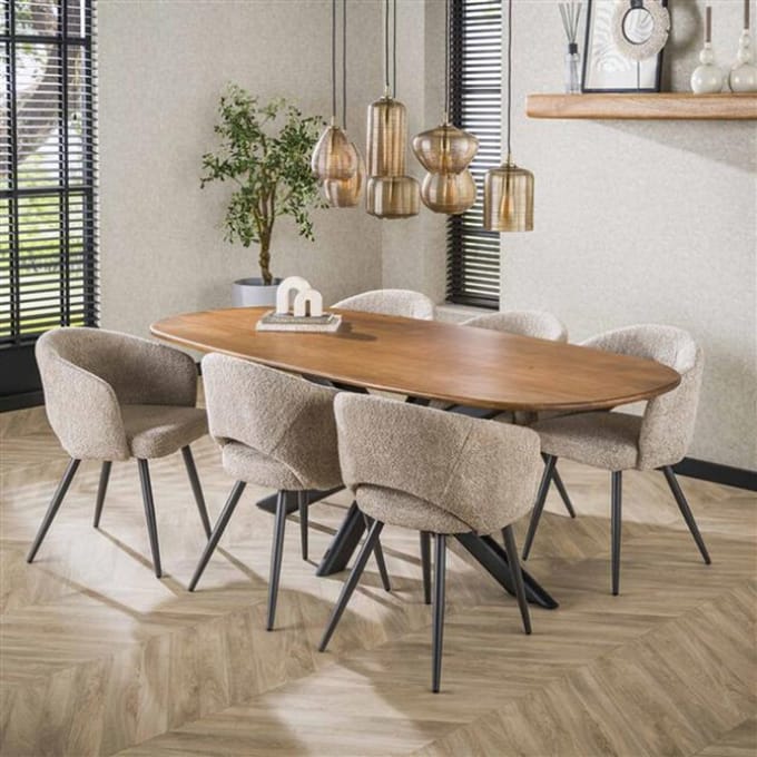 Hoyz Collection - Eetkamertafel 180cm Cliff Ovale Buis - Massief Mango Zandkleur