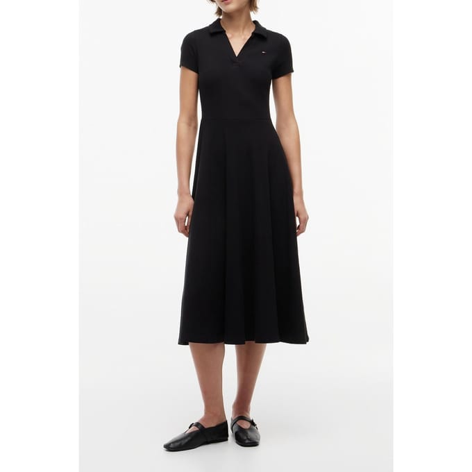 Tommy Hilfiger Rib F&f Polo Mid Black Größe: S | Midikleider Outlet | Damen | Schwarz
