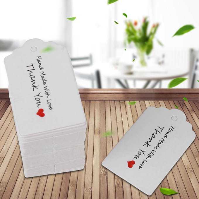 100pcs Étiquettes à Suspendre Blanches Faites Main Étiquettes Cadeau Faveur Mariage Vêtements Bijoux Étiquette de Prix #3 white