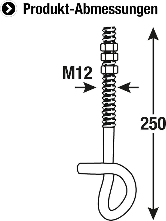 Gegalvaniseerde veiligheidsschommelhaak - M12 x 250 mm - Duurzaam - professioneel
