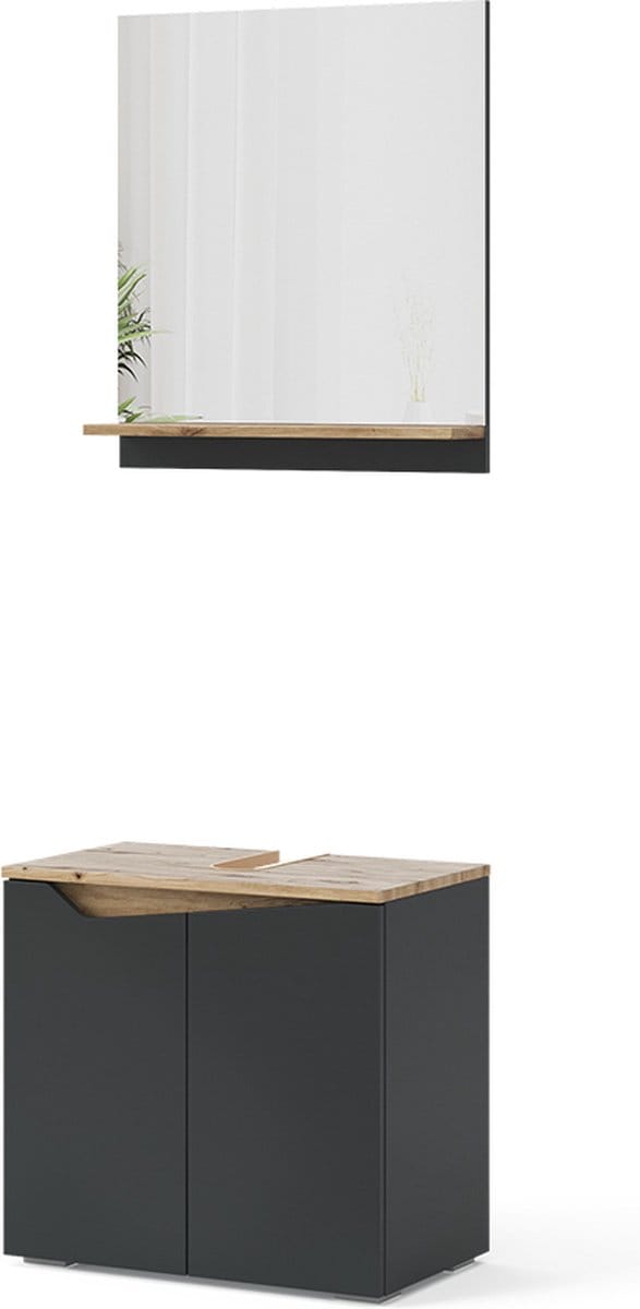 Vicco Badkamermeubelset Marelle, Antraciet/Artisanaal eiken, 2-delig