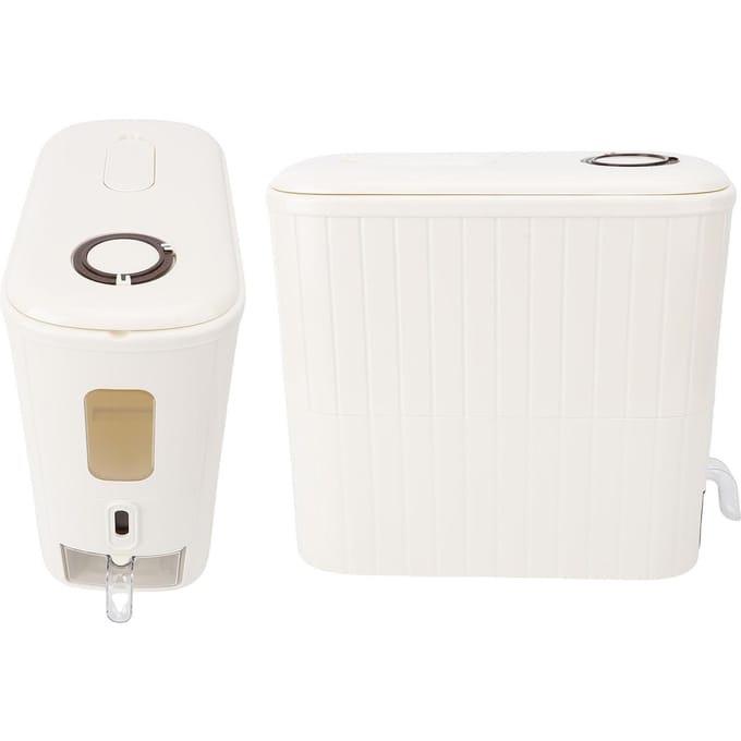 13,2 lb Rijstdispenser Transparant Venster Luchtdichte Graandispenser Emmer met Afneembare Beker L(for 6.5-9kg) white