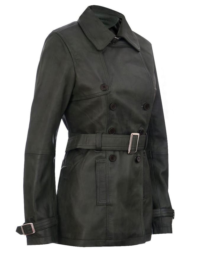 Halflange lederen trenchcoat voor dames - Oakham