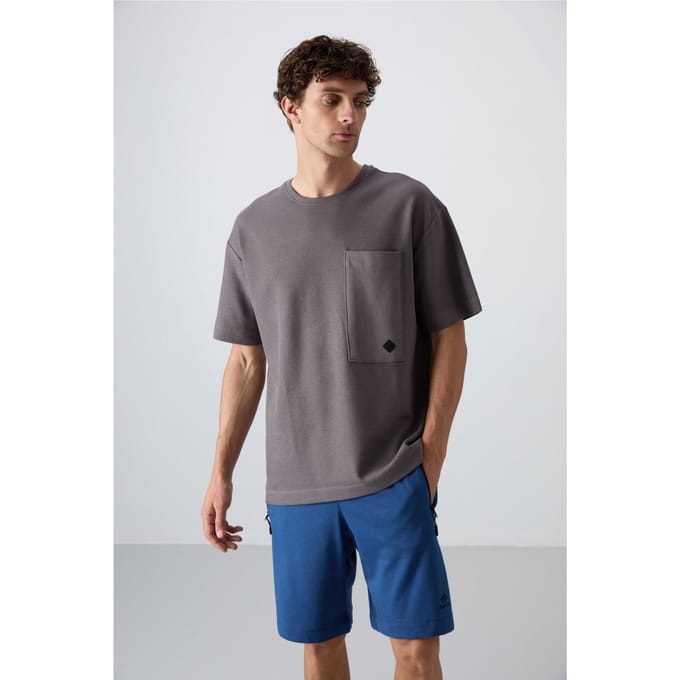 Oversized Katoenmix T-Shirt met Ronde Hals en Pocket