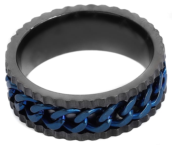 etNox Ring - Chain - voor Mannen - zwart-blauw