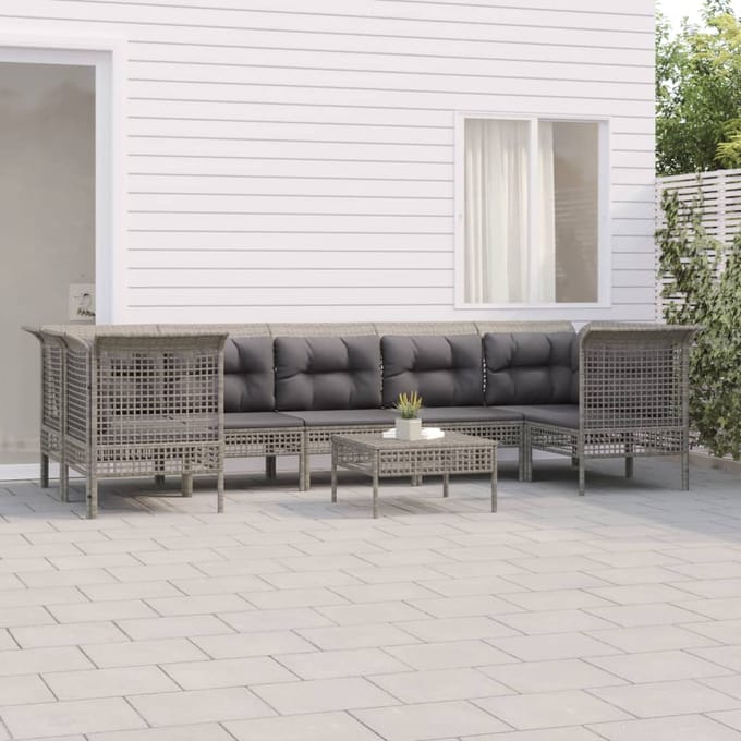 vidaXL - 8-delige - Loungeset - met - kussens - poly - rattan - grijs