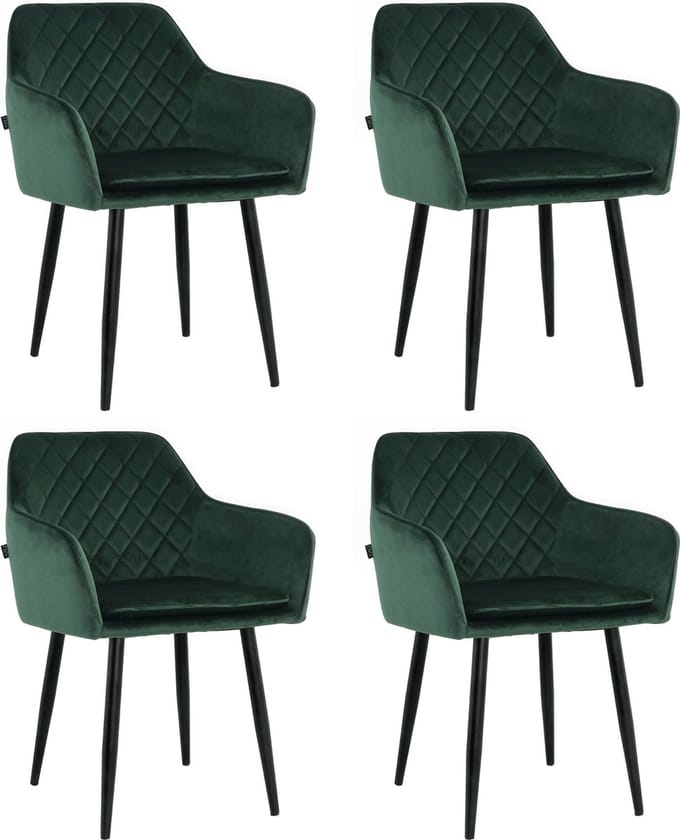 Lina® Noble Eetkamerstoelen - Groen - Set van 4 - Velvet