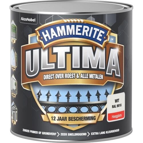 Hammerite Metaallak Ultima Hoogglans Wit Ral 9016 250ml