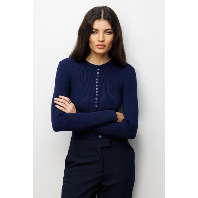 Geribbelde Gebreide Knopen Cardigan