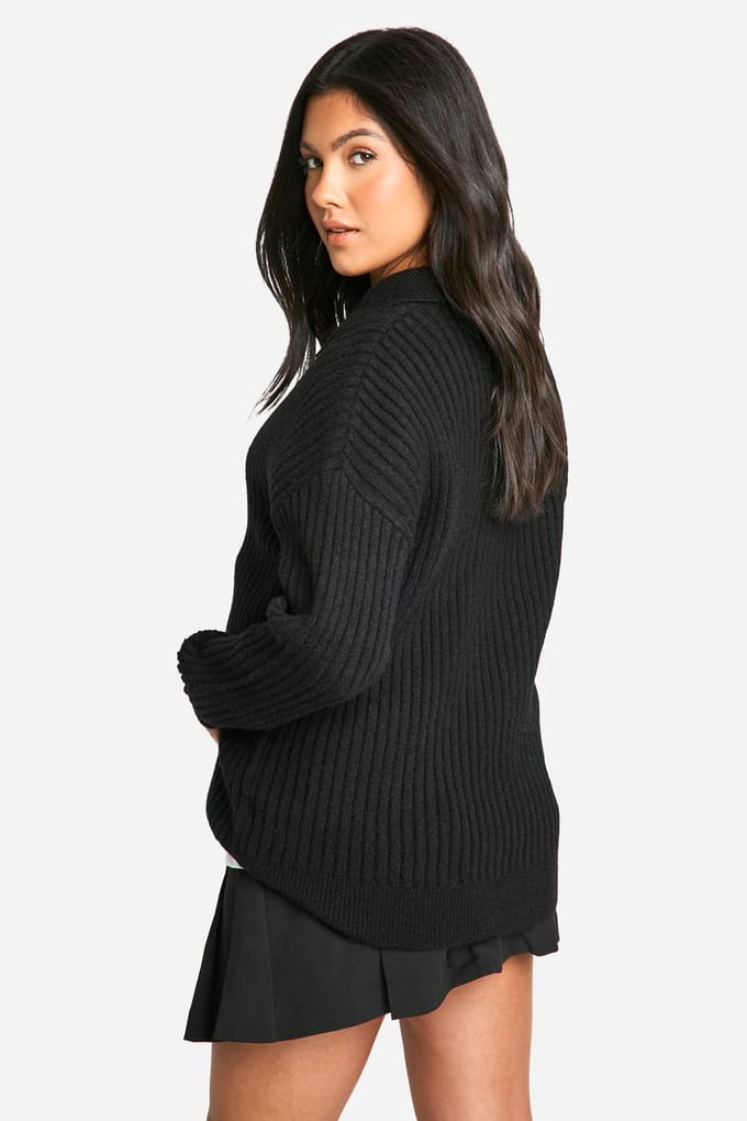 boohoo Dames Maternity Soft Wide Rib Knit Collared Jumper | Zwart | Maat: Large