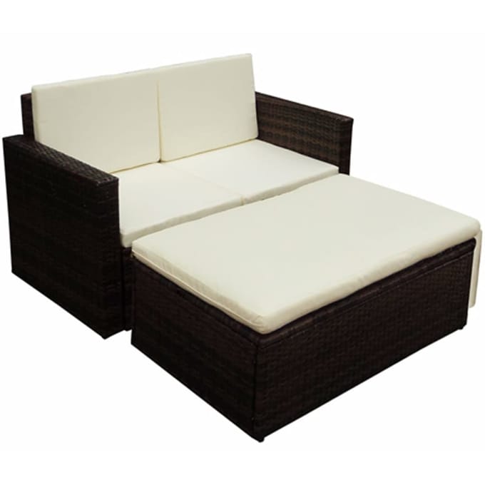 vidaXL - 2-delige - Loungeset - met - kussens - poly - rattan - bruin