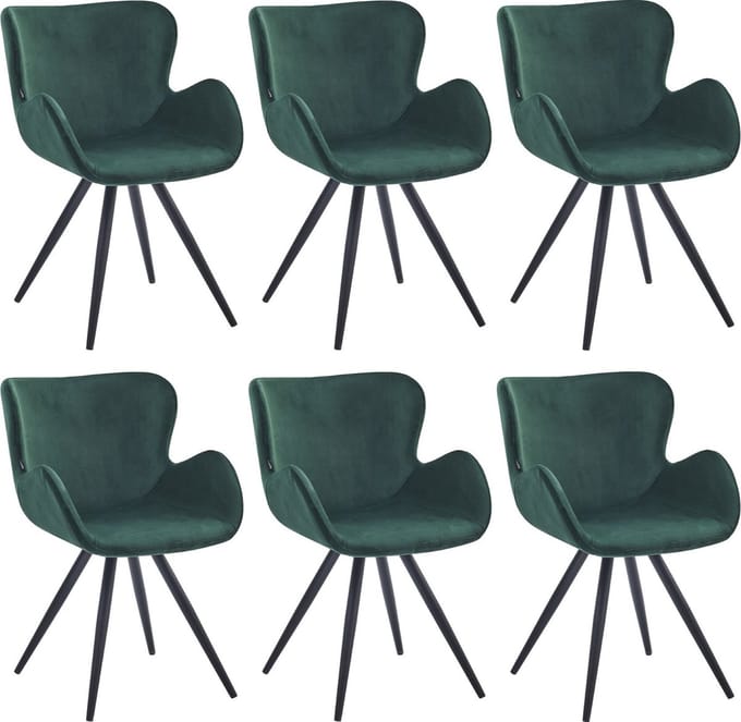 Colenis® - Anabella Eetkamerstoel - Set Van 6 - Groen - Velvet - Industrieel - Met armleuning