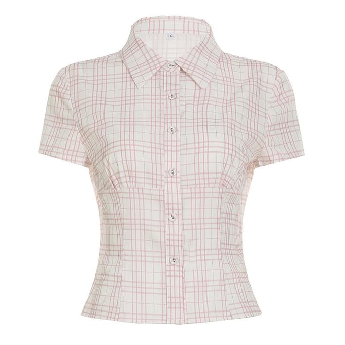 Geruit overhemd Temperament Taille Knoop Vest Professionele Dames Top L