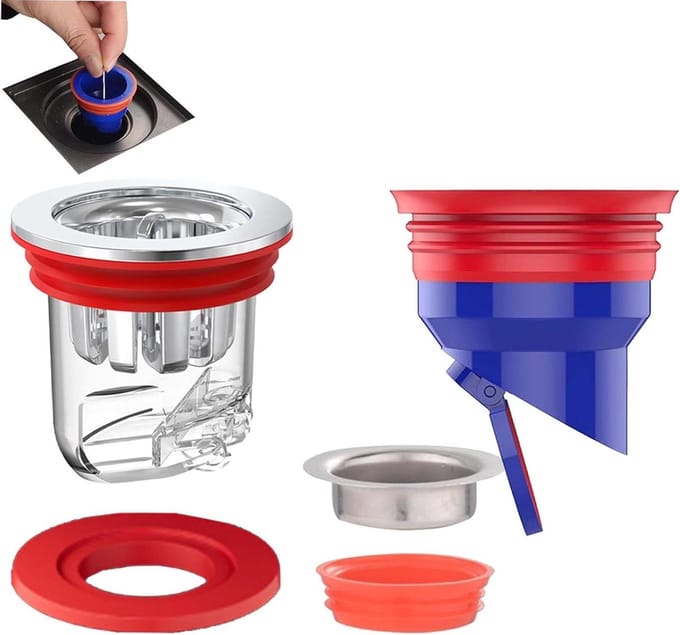 Geurafsluiter Douche - Afvoerstop Sifon - Geur Bannen - Magnetische Afdichting - 33-52 mm - Grijs